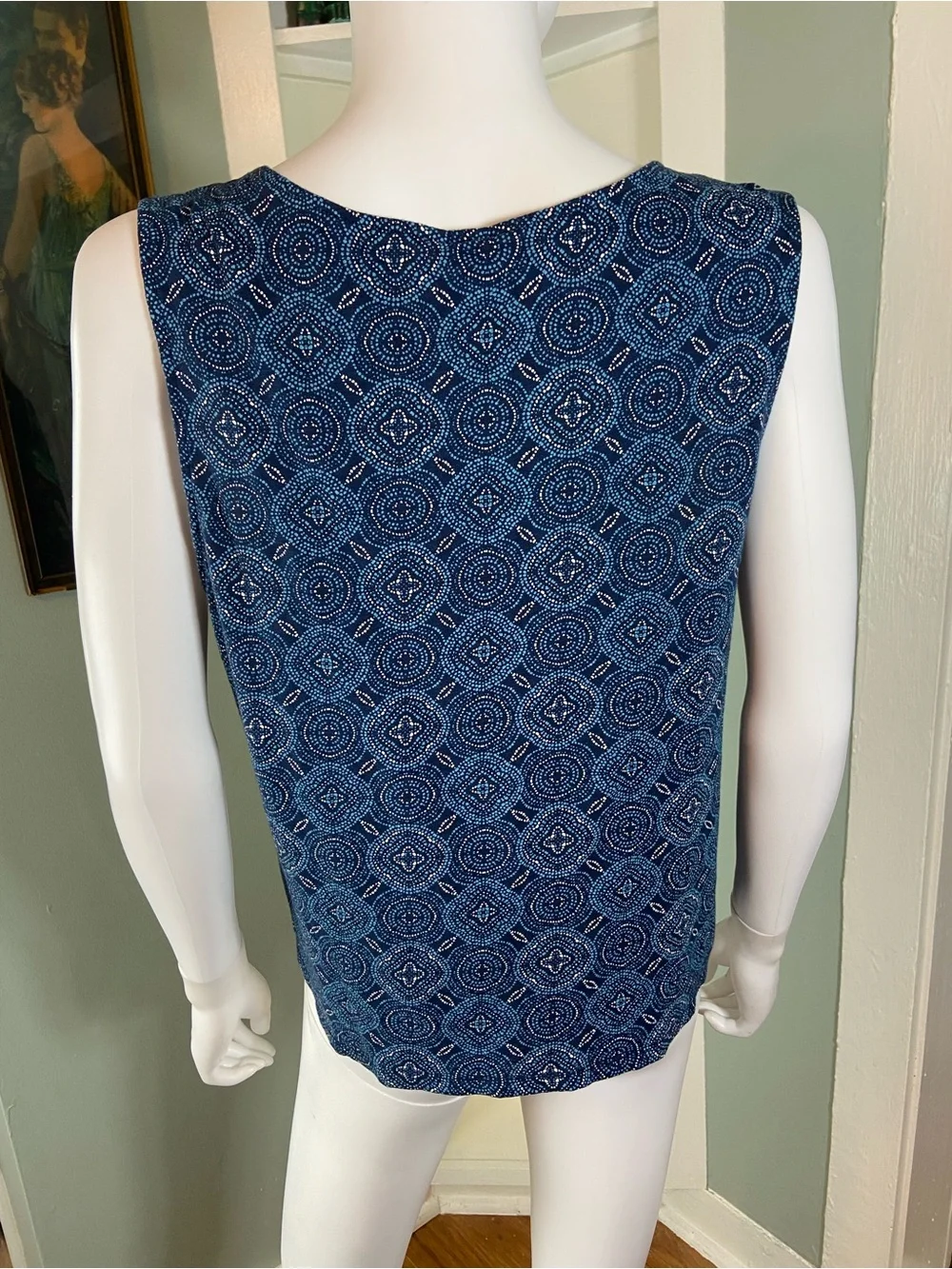 Lucky Brand Geometric Mosaic Tank Top Tie Button Down Large L Blue
